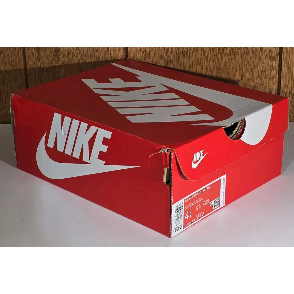 SHOEBOX ONLY - Nike Air Max 90 LTR GS White Metallic Silver Size 4Y CD6864-100